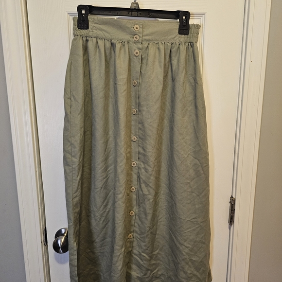 Vintage Southern Lady Sage Button-Front A-Line Skirt - Picture 1 of 8